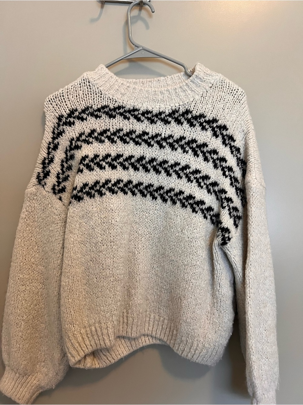 Cozy Cream Knit Sweater with Black Pattern